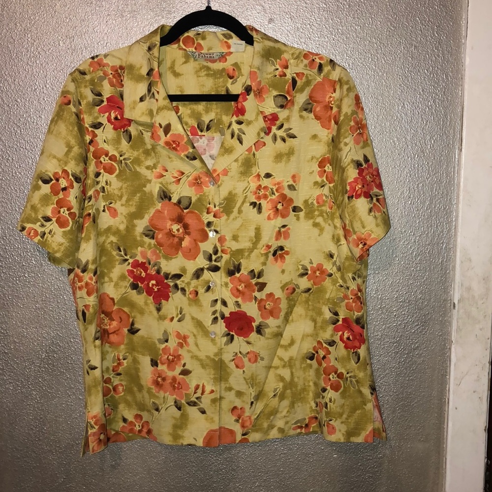 Tommy Bahama 100% Silk Floral Button Shirt Top XL
